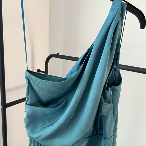 NWT Sam Edelman Beautiful Teal One Shoulder Pleated Dress Sz 8 - Picture 2 of 6